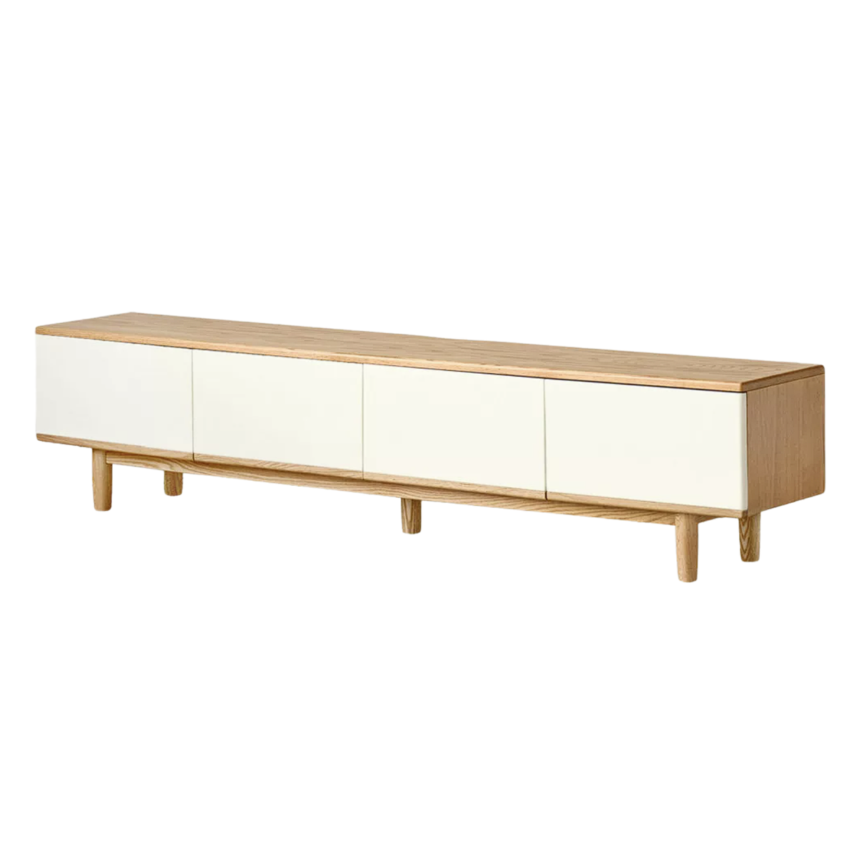 Oak Solid Wood Minimalist Scandinavian TV Console with Flat-Panel Doors and Tapered Legs
