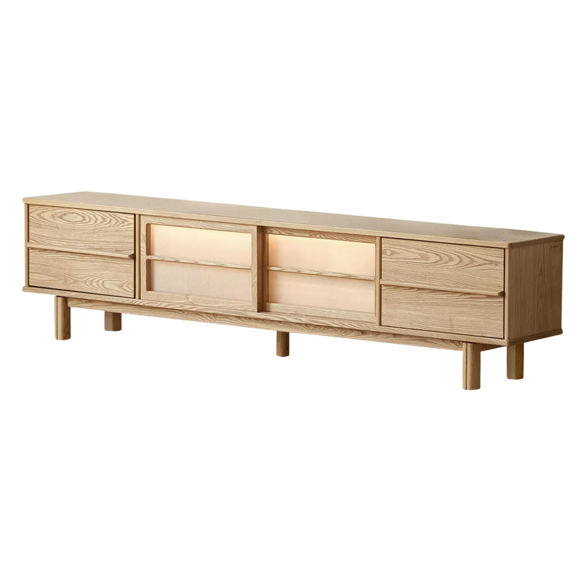 Ash Solid Wood Japanese Shoji-Style TV Console with LED Ambient Lighting