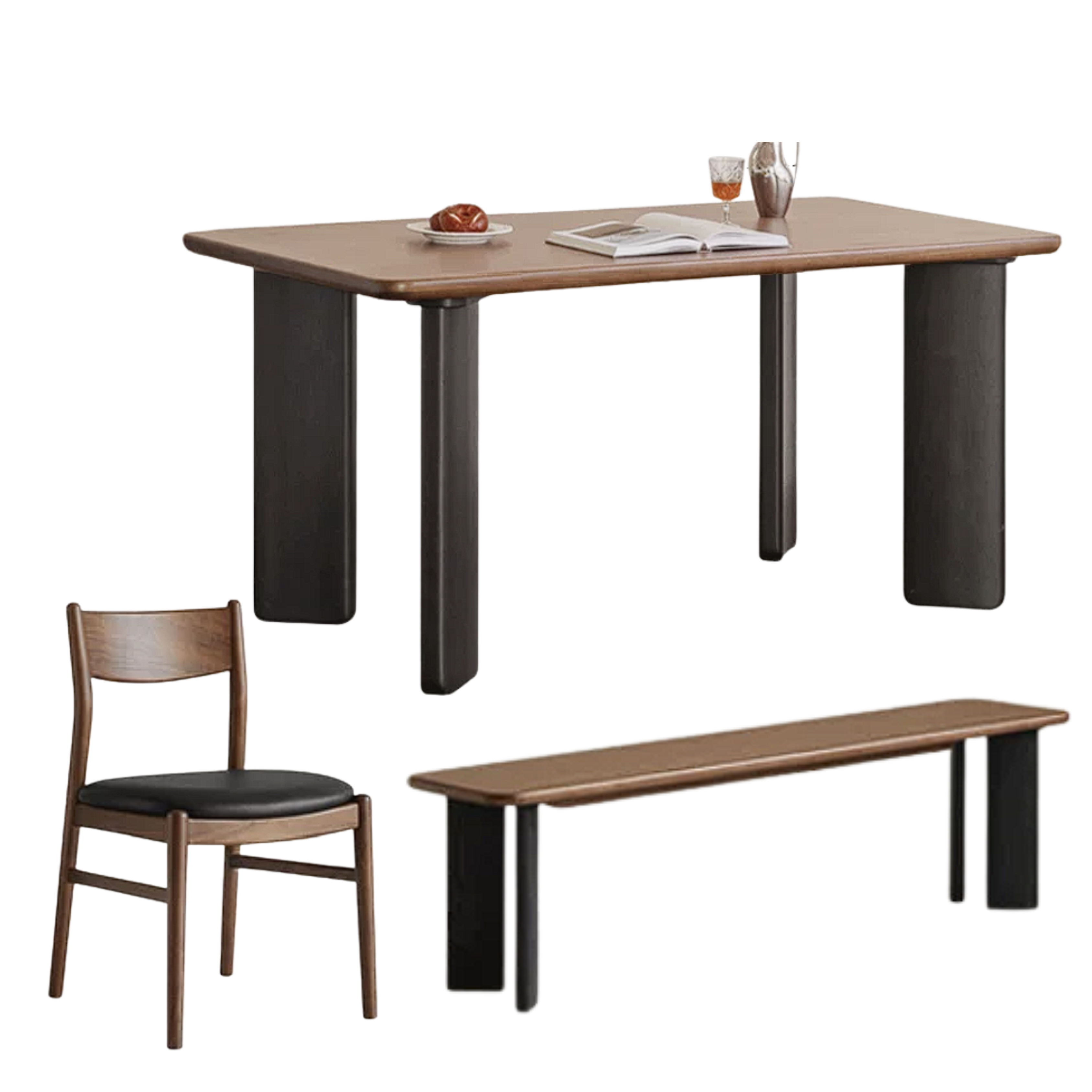 Black Walnut, Ash, Golden Pearwood Solid Wood Light Luxury Rectangular Dining Table
