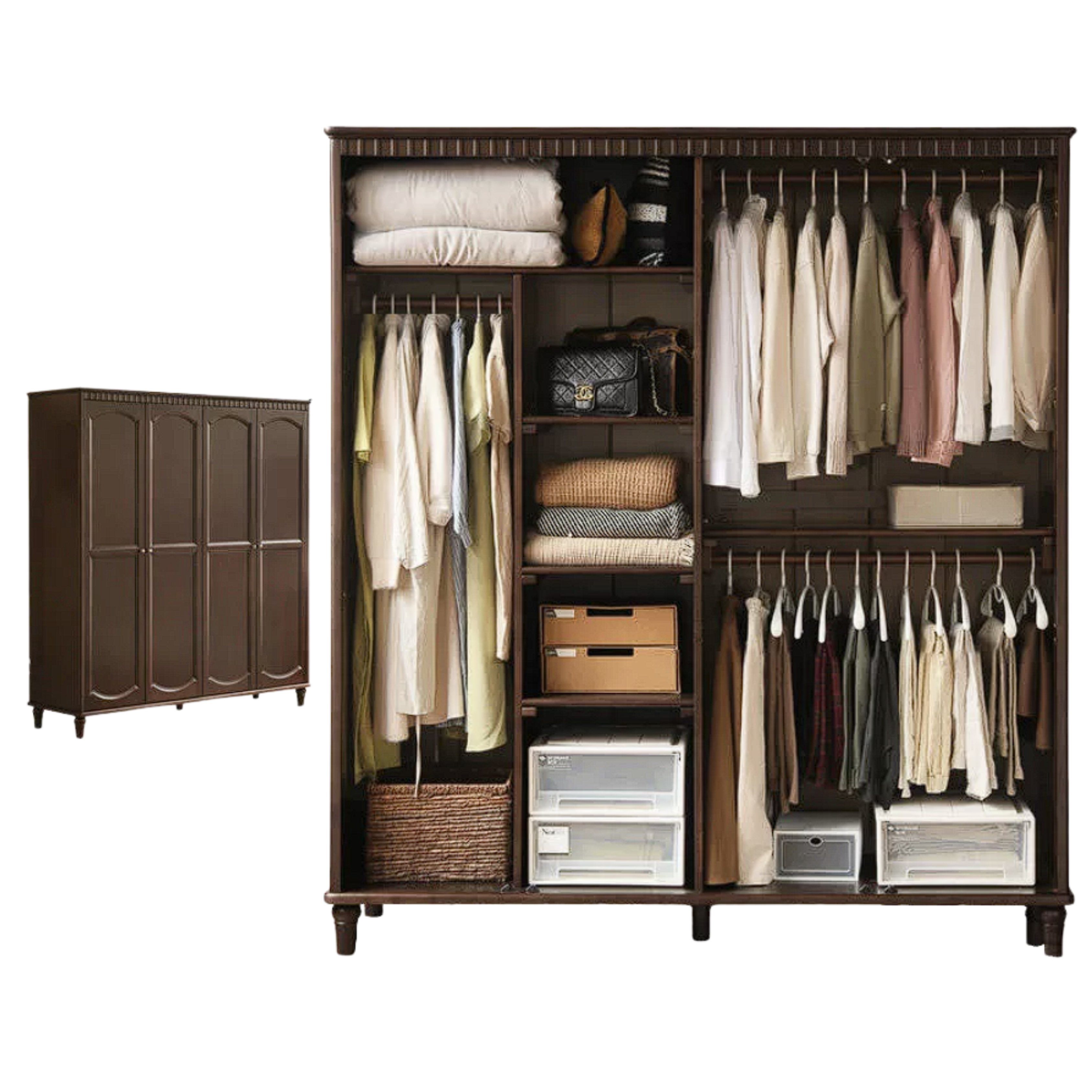 Poplar Solid Wood American Retro Double Door Wardrobe