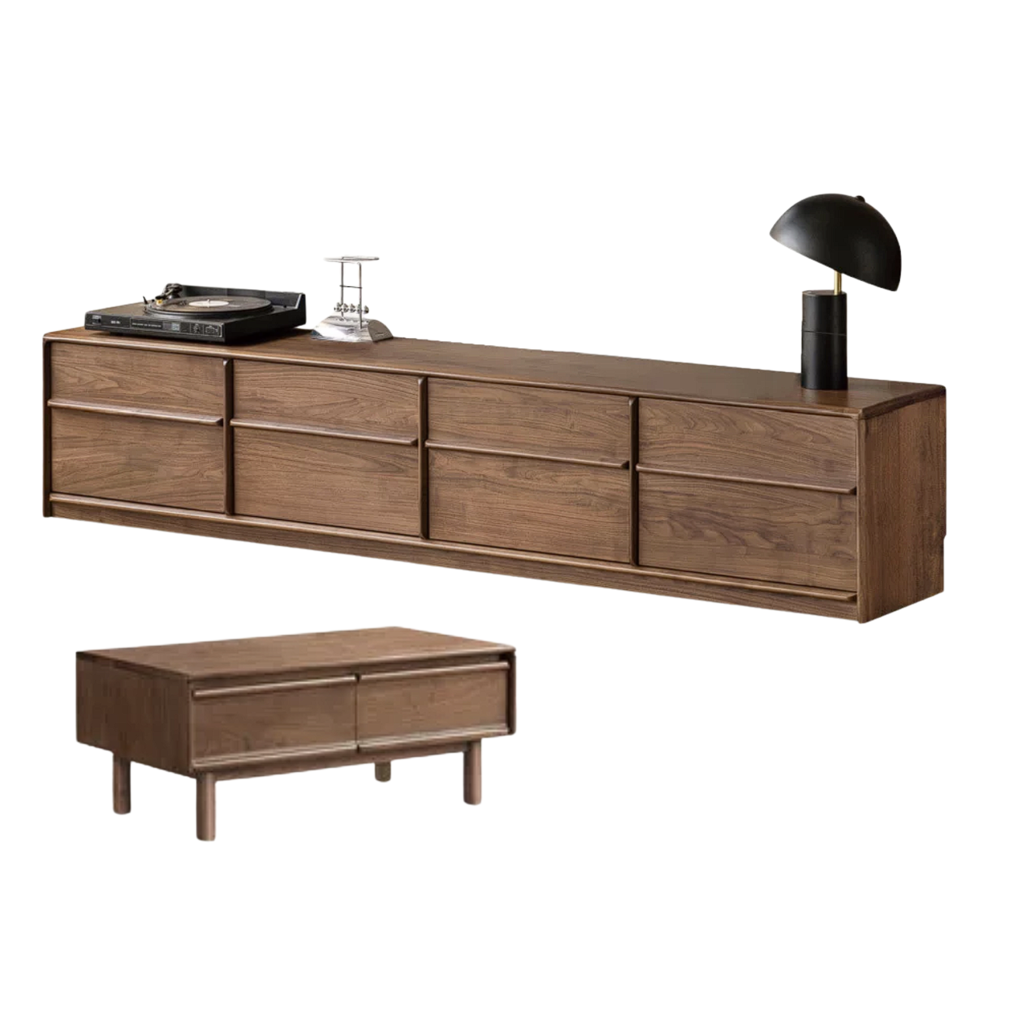 Black Walnut, Sandalwood, Ash, Oak Solid Wood TV Console with Multiple Drawers, Low-Profile Media Cabinet