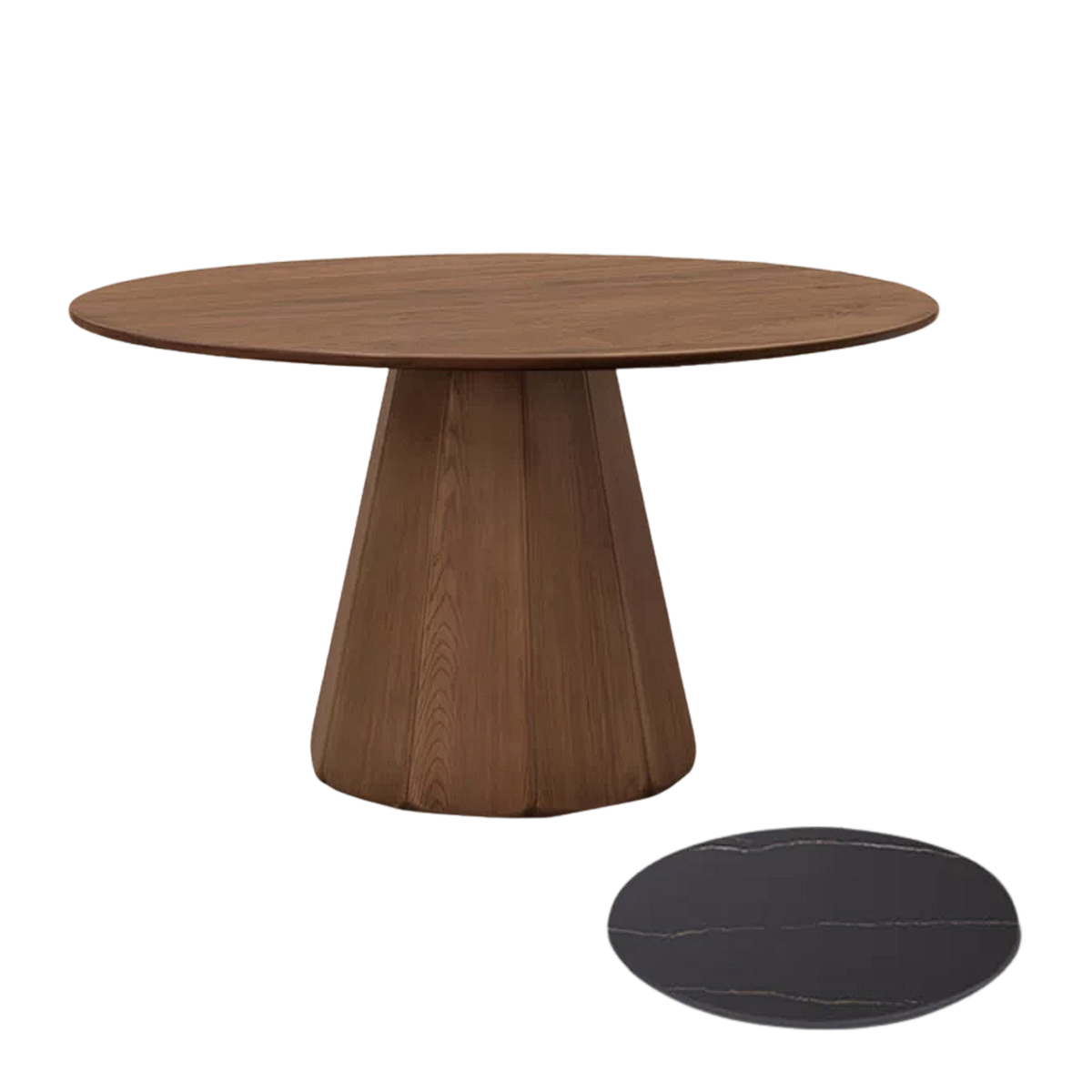 Black Walnut, Sandalwood, Ash Solid Wood Round Dining Table with Fluted Pedestal Base