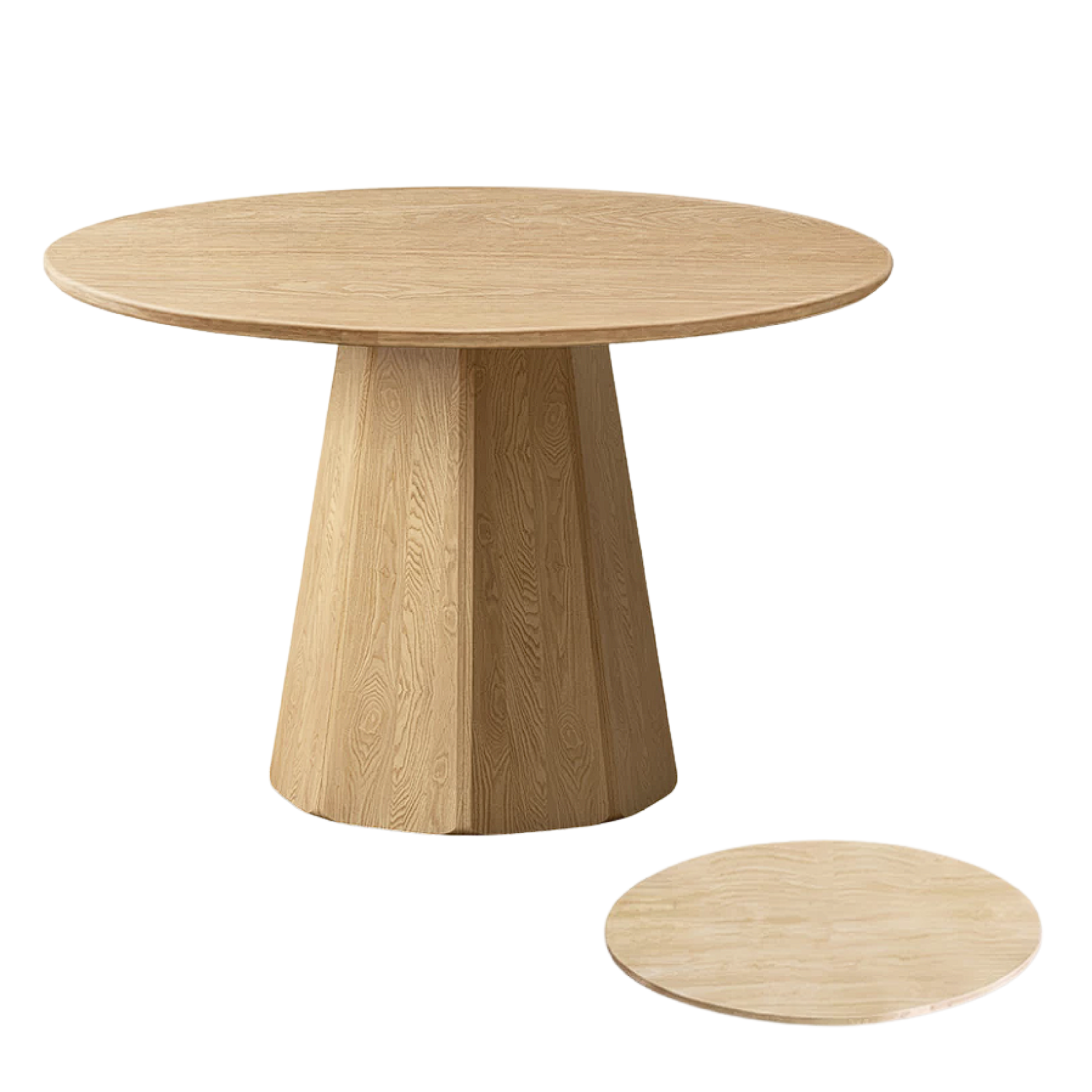 Ash Solid Wood Round Dining Table with Fluted Pedestal Base