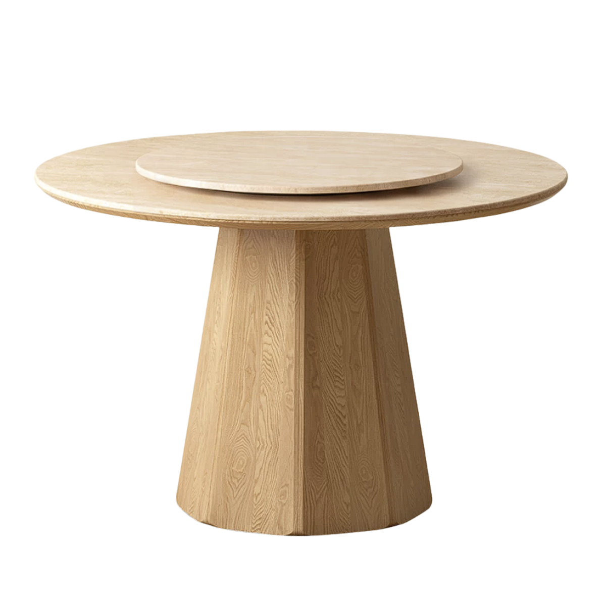 Ash Solid Wood Round Dining Table with Fluted Pedestal Base