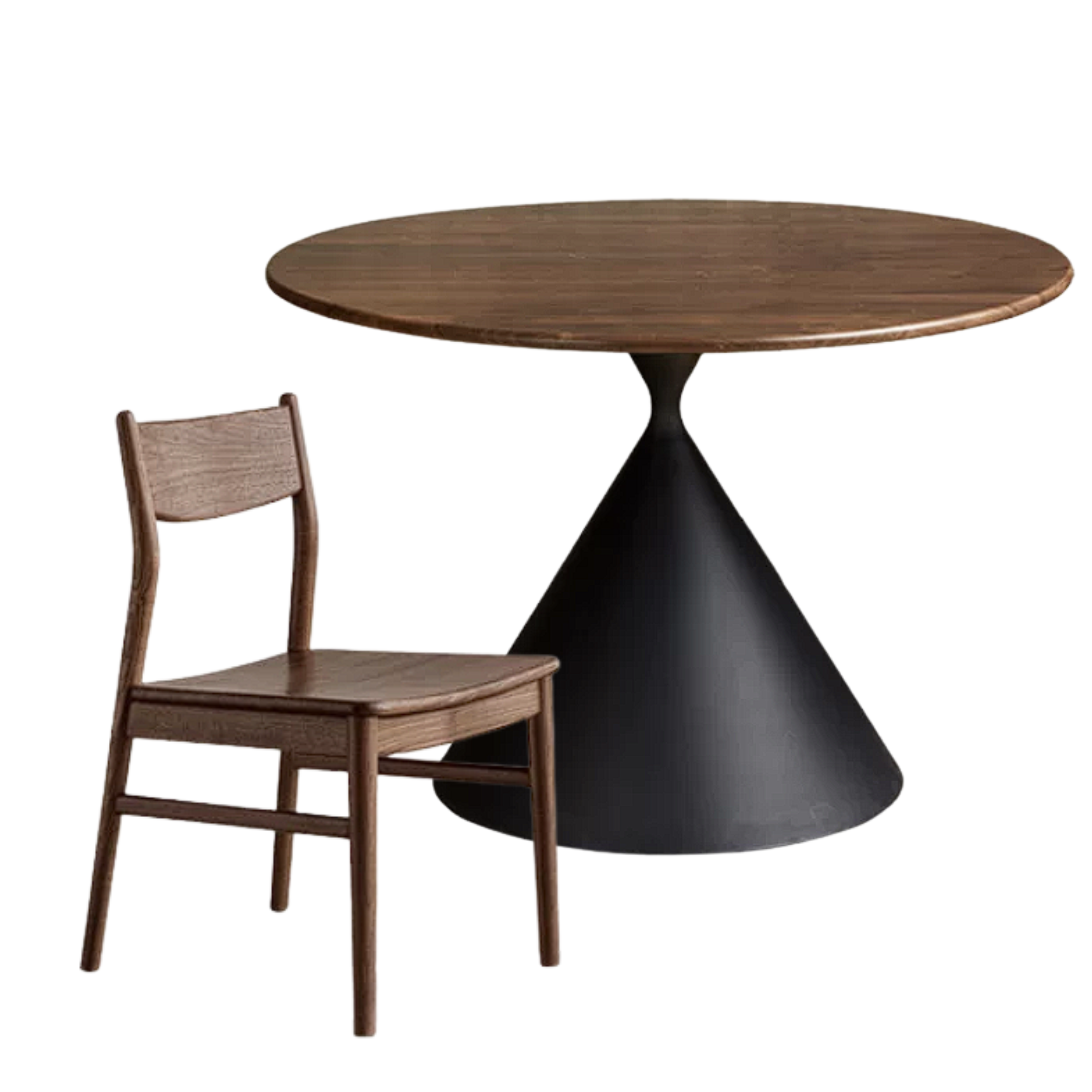 Black Walnut Solid Wood Dining Table with Cone Pedestal Base