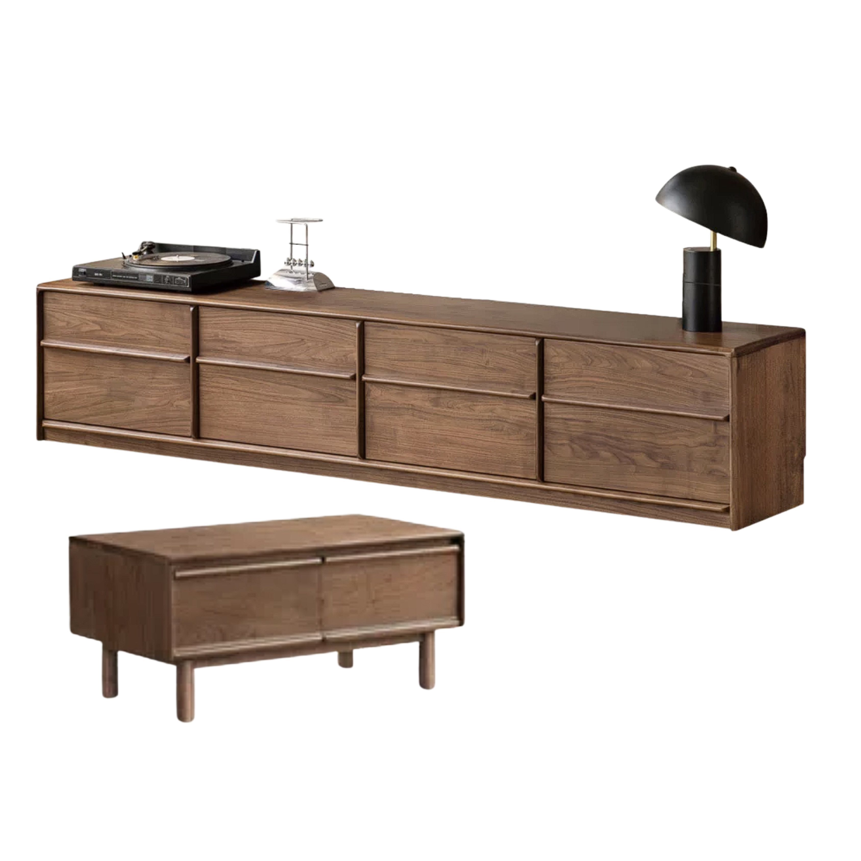 Black Walnut, Sandalwood, Ash, Oak Solid Wood TV Console with Multiple Drawers, Low-Profile Media Cabinet