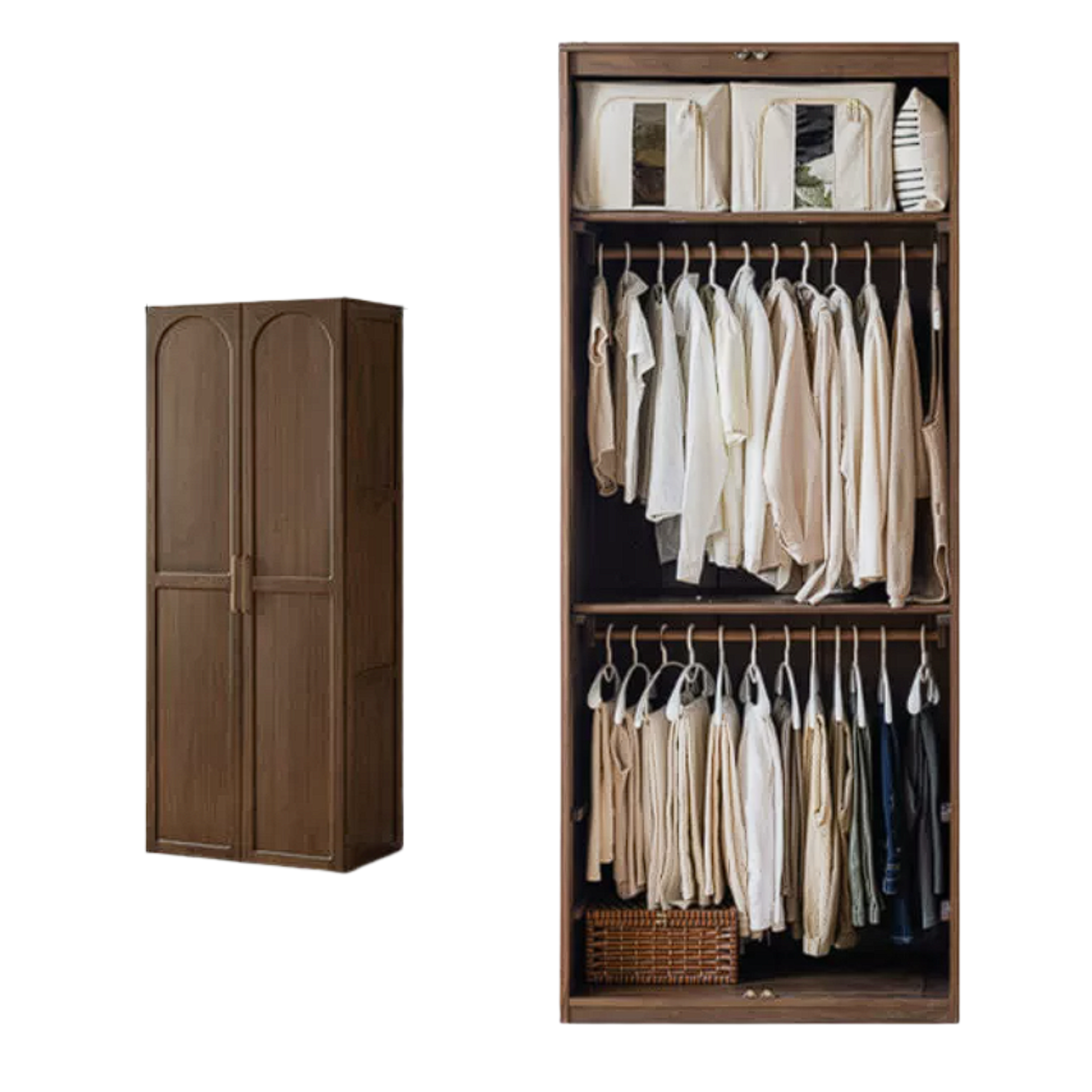Black Walnut, Sandalwood Solid Wood French Retro Wardrobe