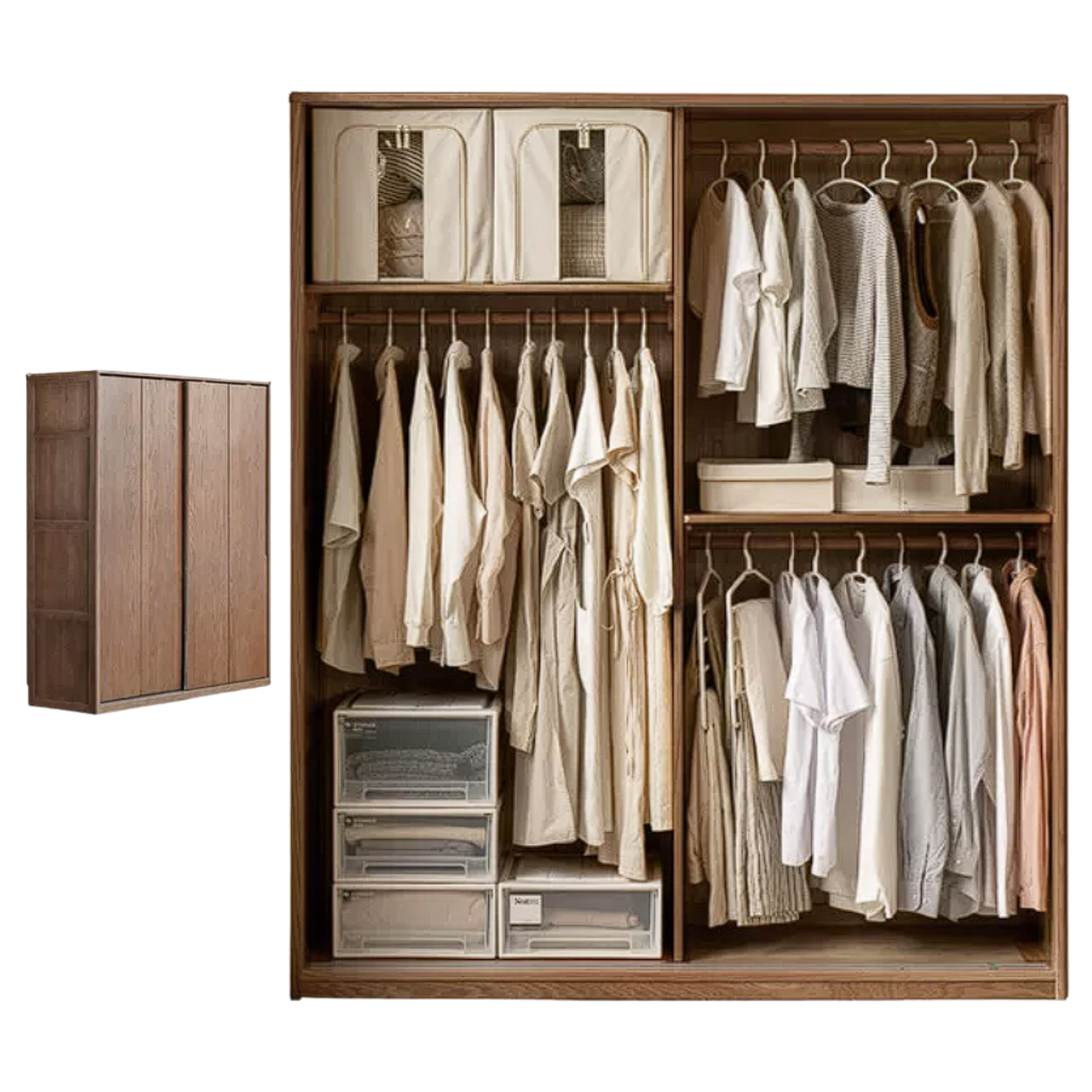 Oak Solid Wood Sliding Door Modern Wardrobe