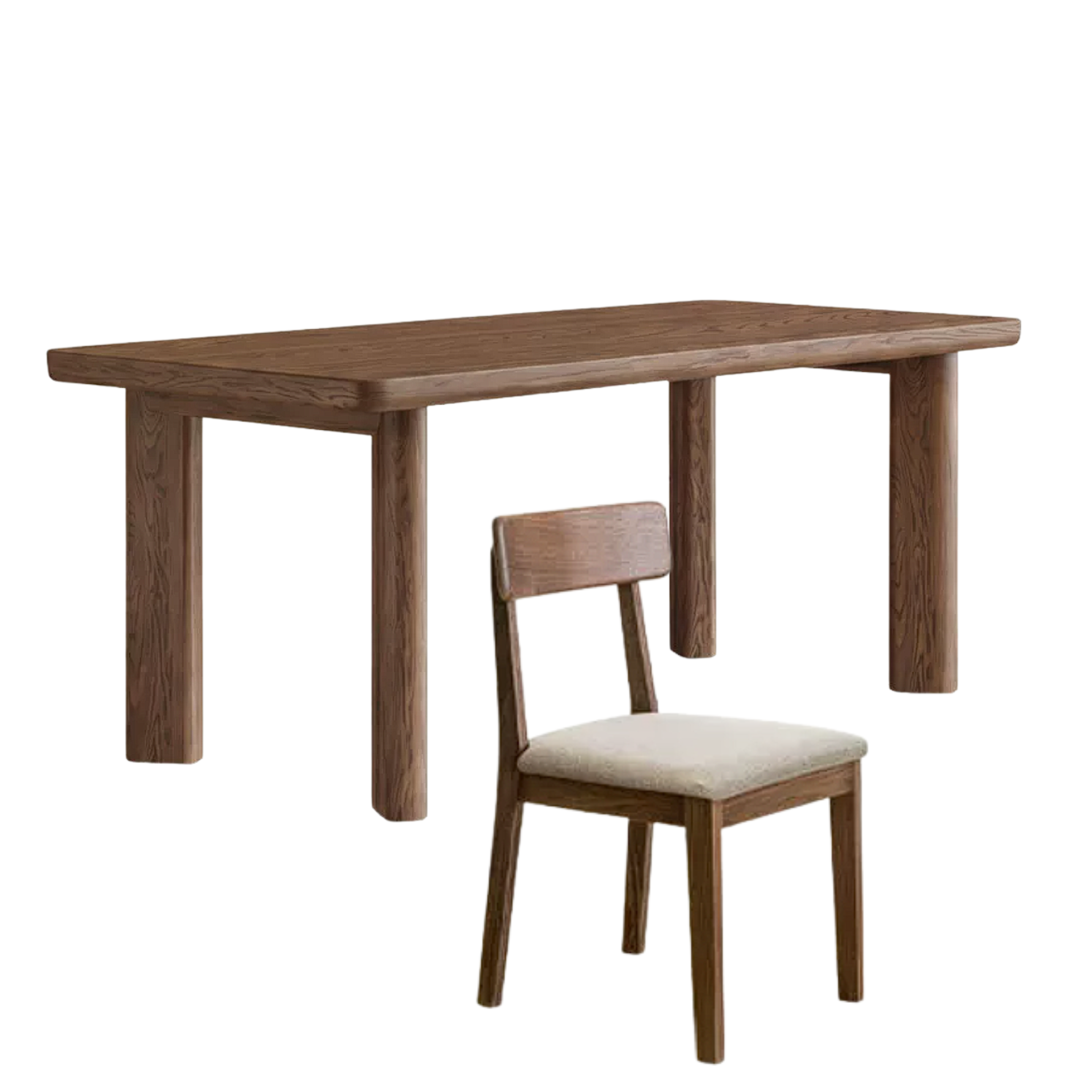 Black Walnut Solid Wood Rectangular Dining Table with Round Legs