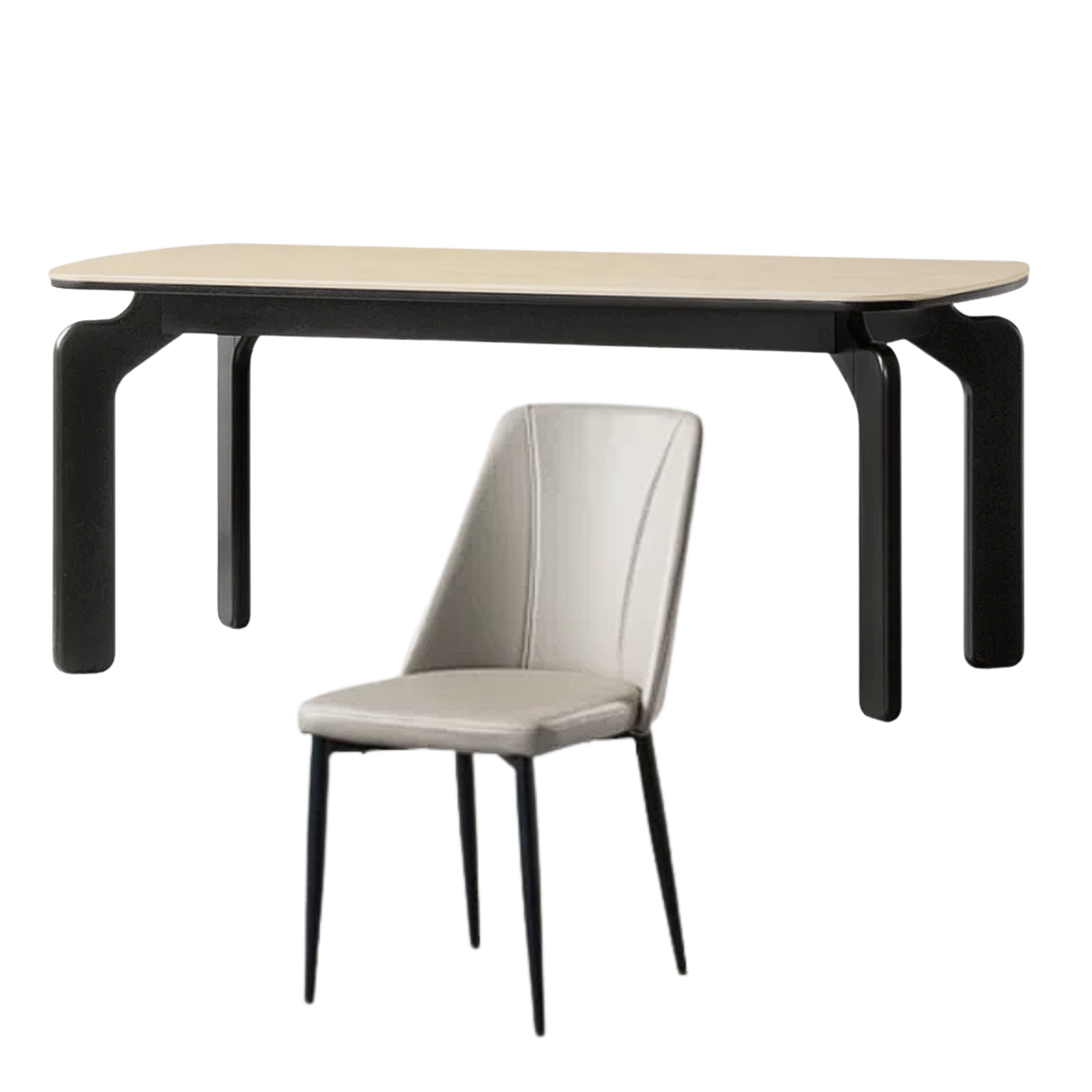 Solid Rubberwood Dining Table with Curved Splayed Legs