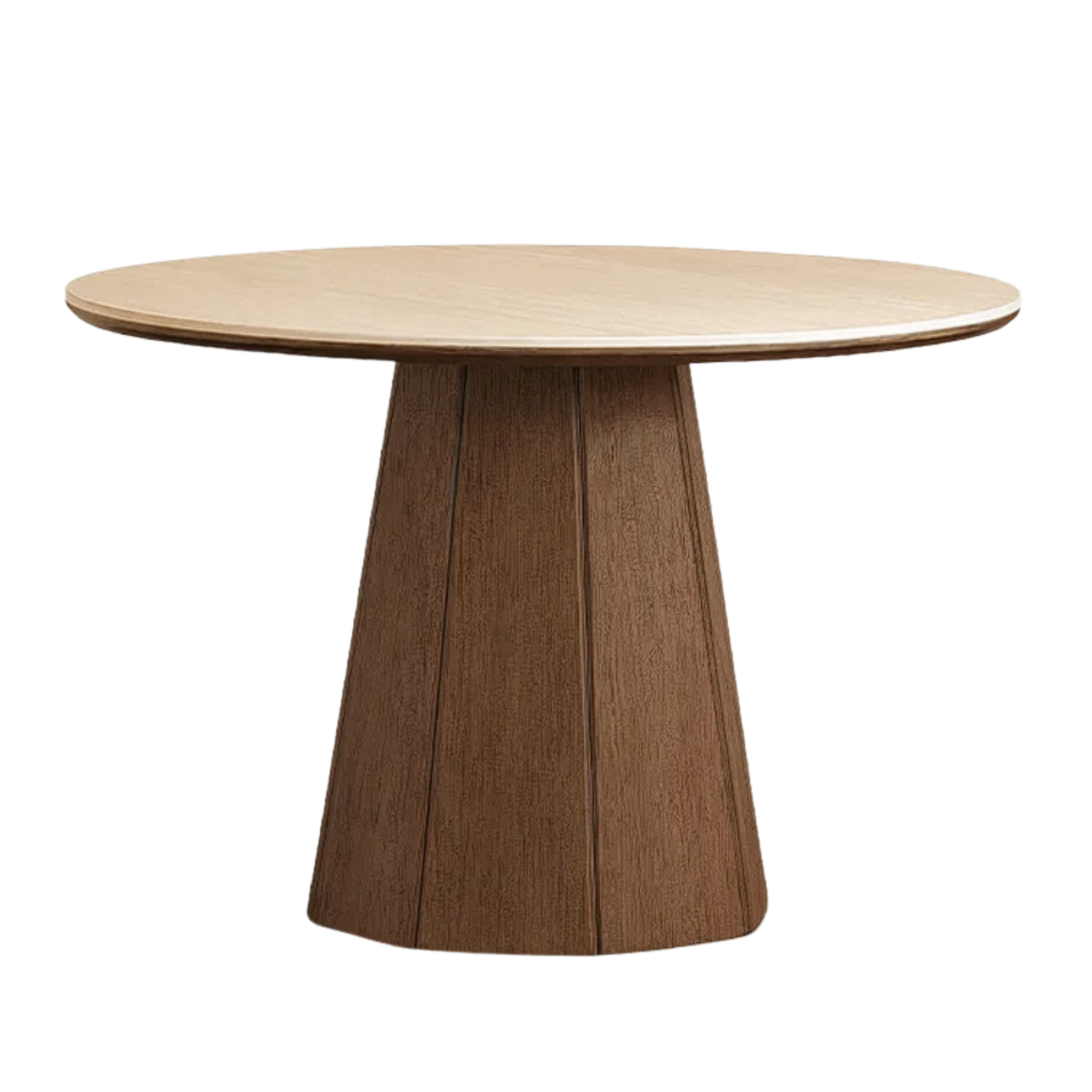 Black Walnut, Ash, Golden Pearwood Solid Wood Round Dining Table with Fluted Cone Pedestal Base