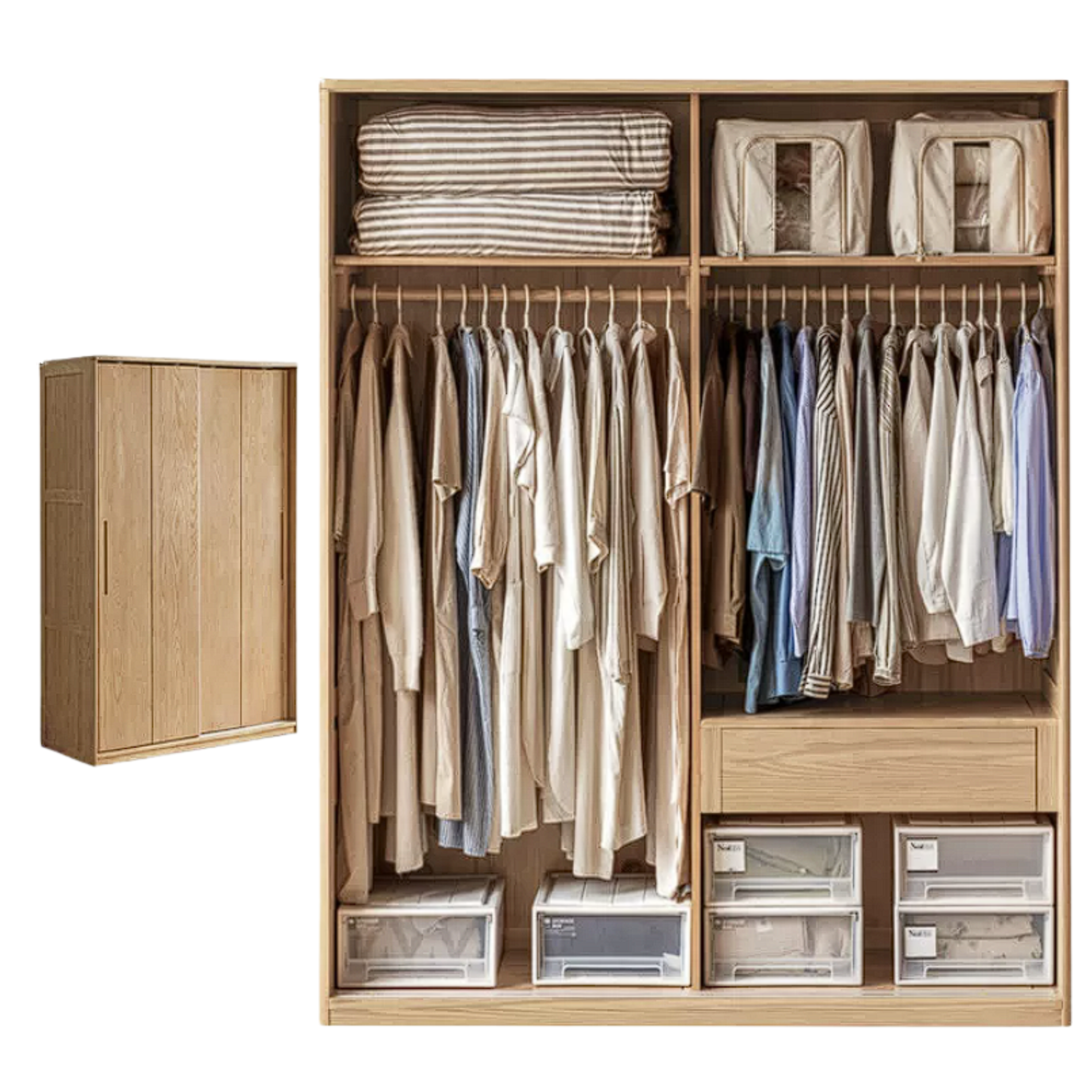 Ash Solid Wood Sliding Door Wardrobe