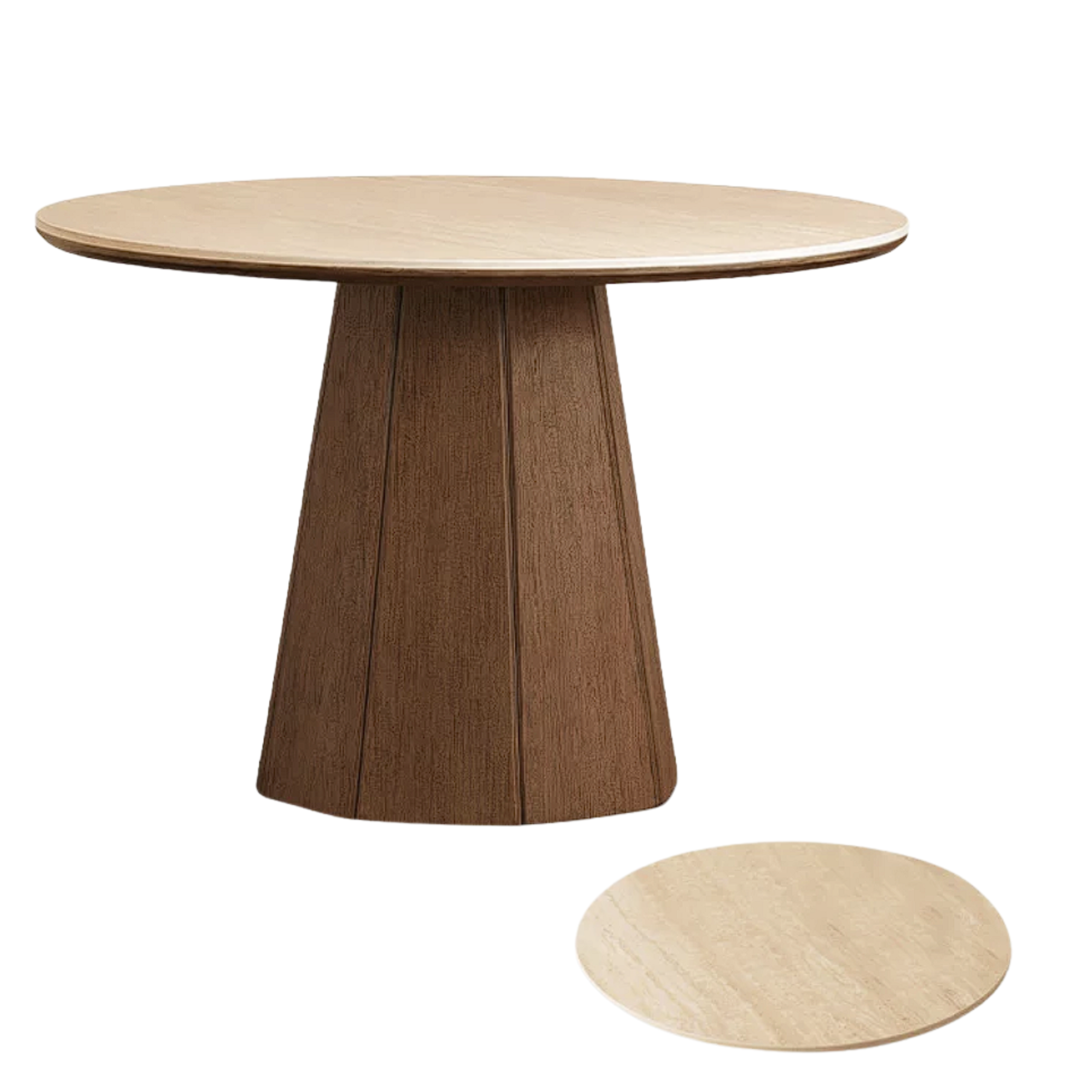 Black Walnut, Ash, Golden Pearwood Solid Wood Round Dining Table with Fluted Cone Pedestal Base