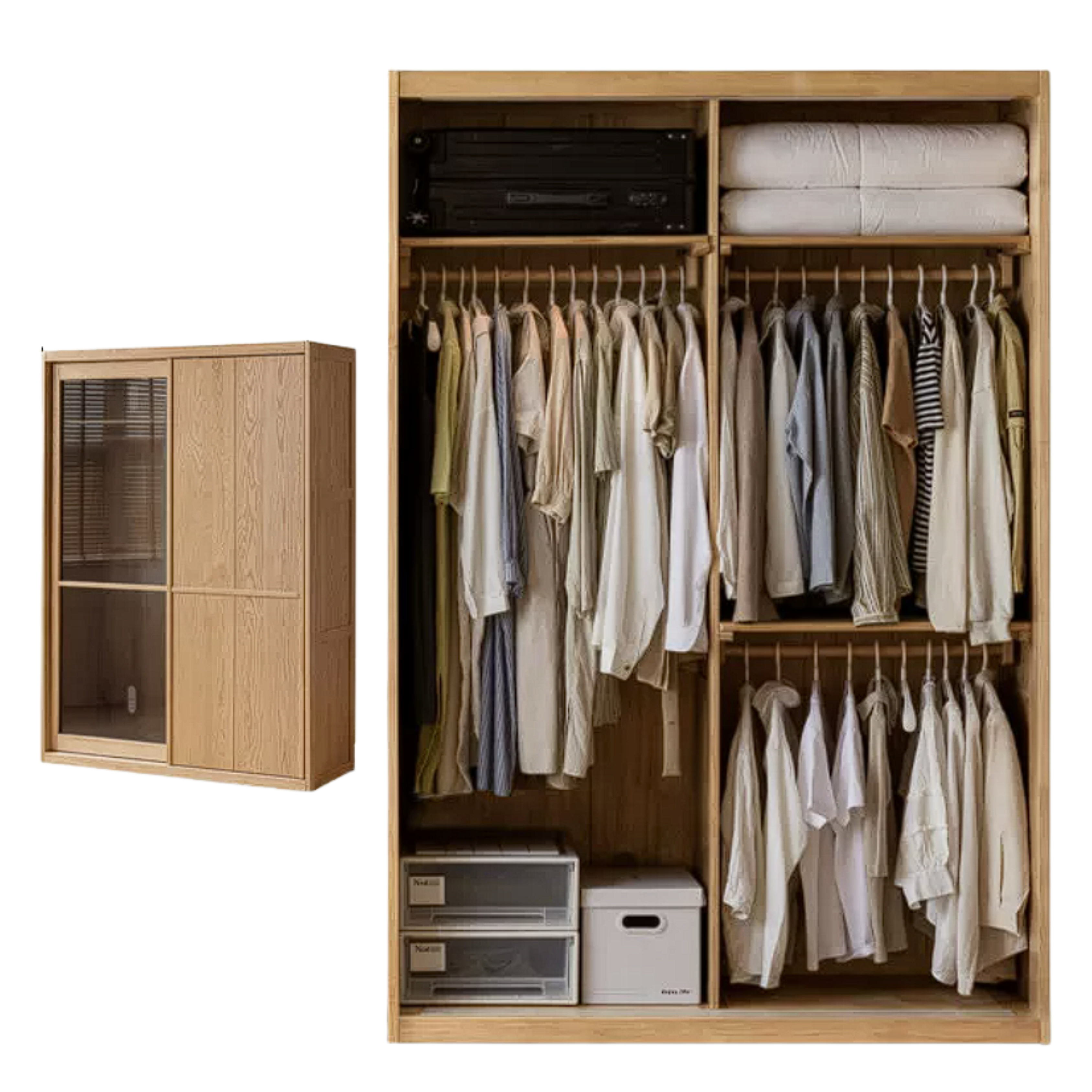 Ash Solid Wood Modern Wardrobe With Sliding Doors