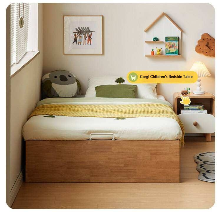 Oak Solid Wood Kids Storage Bed with End-Lift Opening