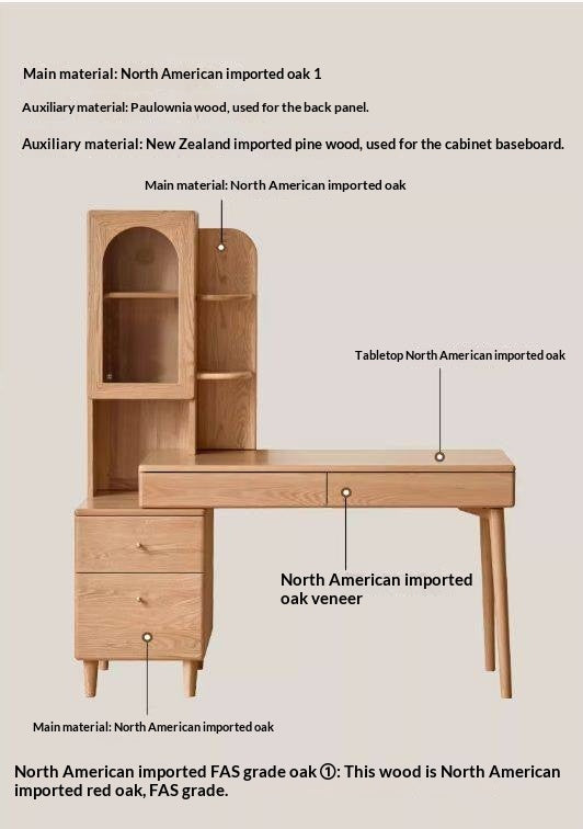 Oak Solid Wood Corner Office Desk with Integrated Bookshelf