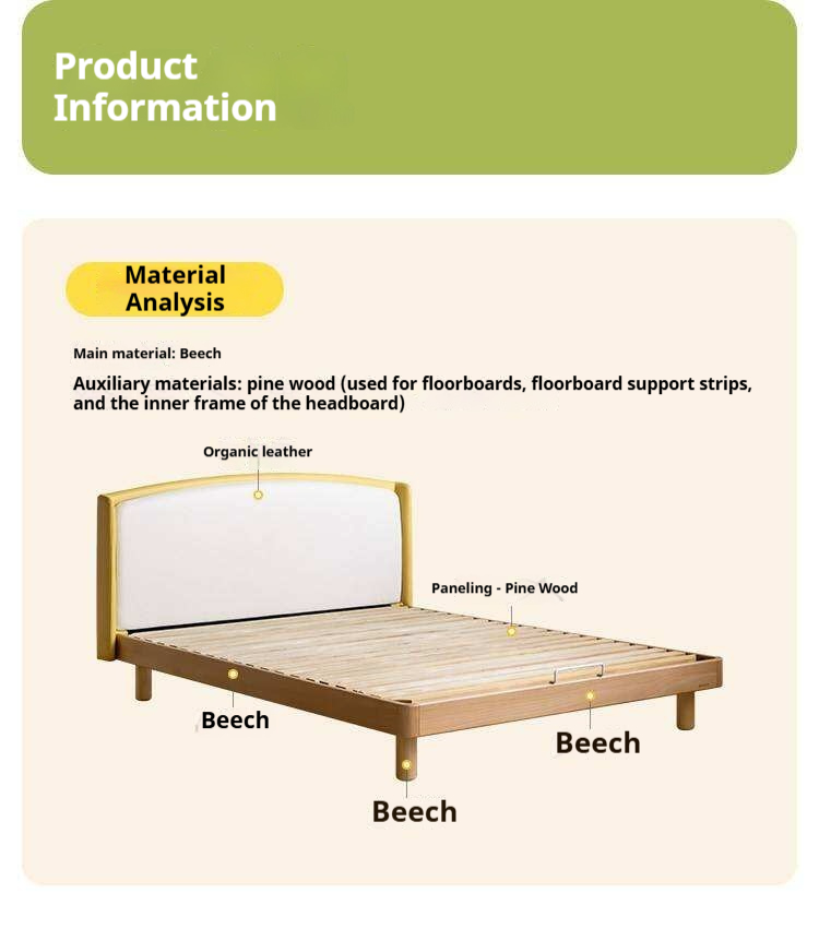 Beech Solid Wood Kids Upholstered Low Platform Bed with Curved Headboard