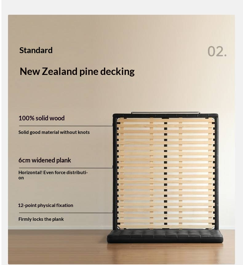 Genuine Leather Bed — Italian Light Luxury, Bauhaus Edge Design, Black Finish