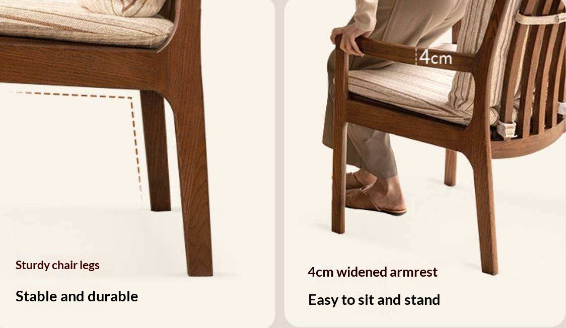 Oak Solid Wood Armchair, dual Reading Chair with Sculpted Back, Home Office Desk Chair