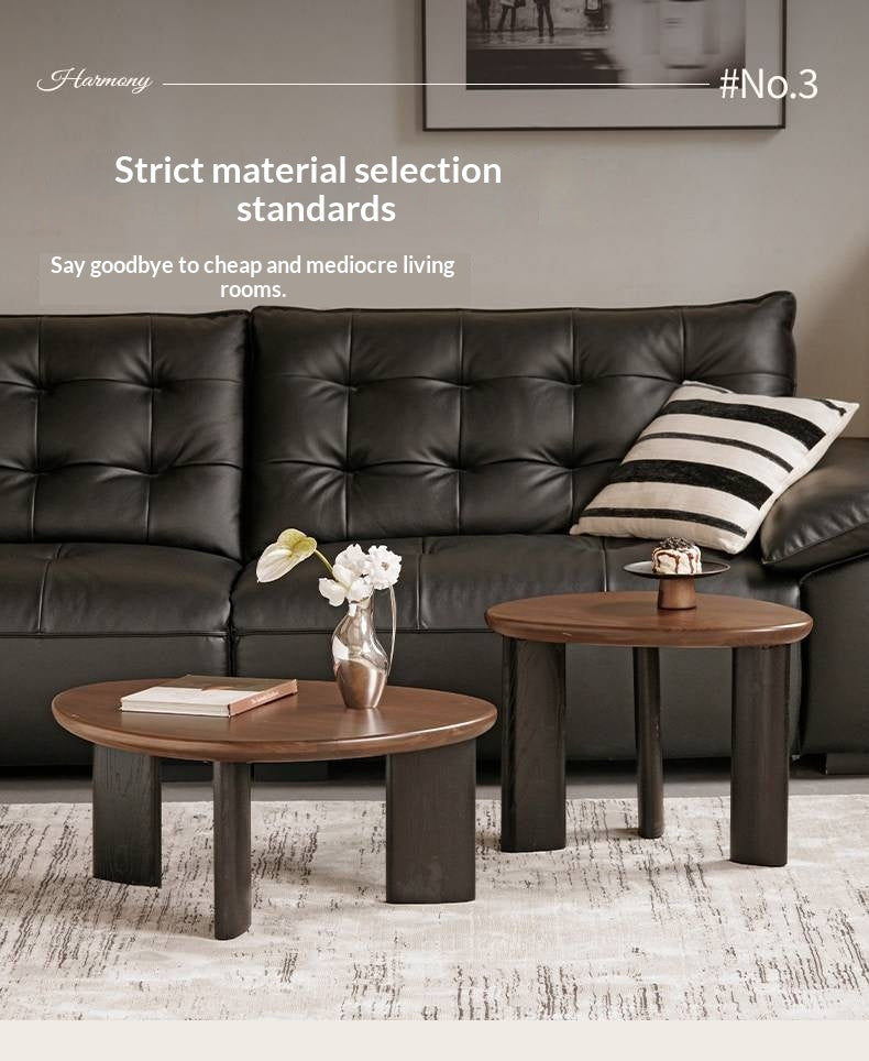 Black Walnut Solid Wood Organic Shape Coffee Table Set, Italian Style