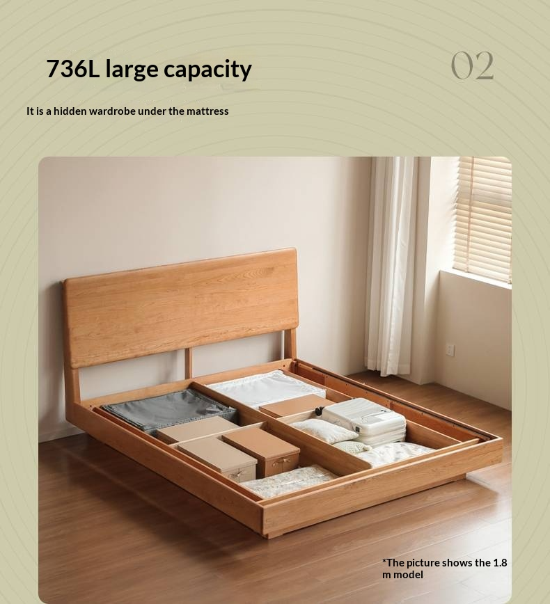 Cherry Solid Wood Modern Minimalist Storage Box Bed with Suspension Design