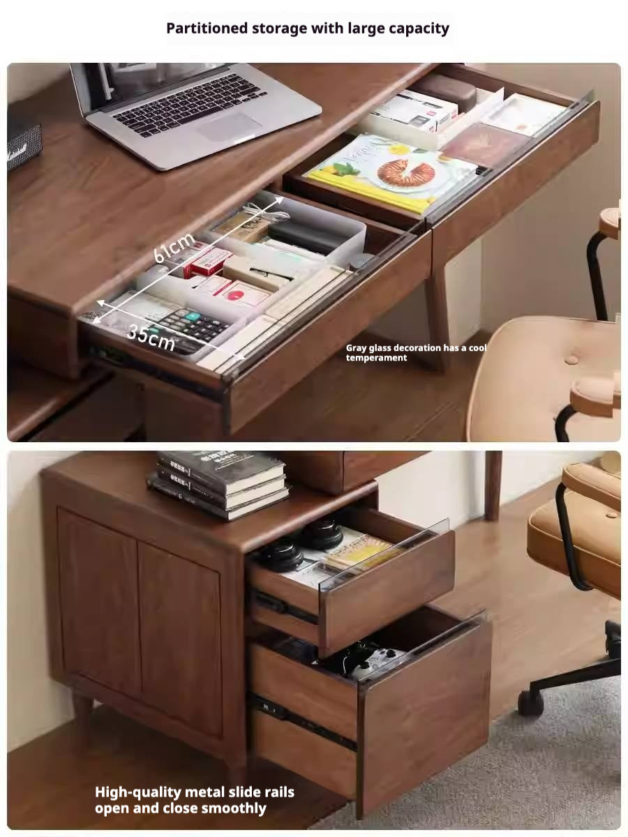 Black Walnut Solid Wood Integrated Desk With Drawer