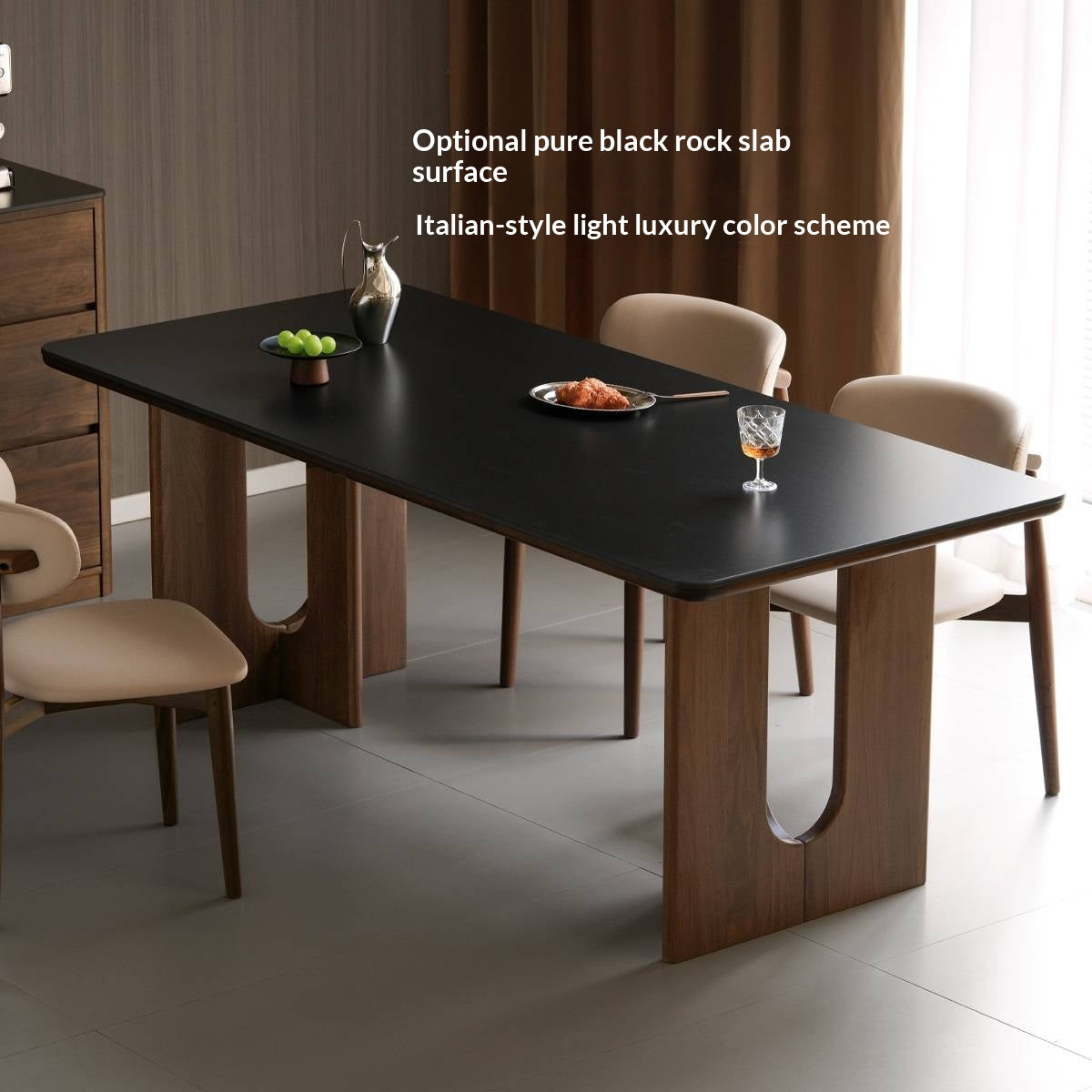 Black Walnut Solid Wood Light Luxury Style Rock Plate Dining Table