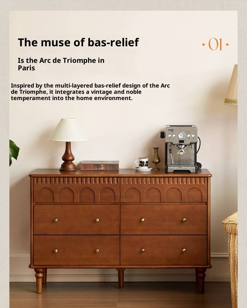 Poplar Solid Wood Medieval Style French Retro Six-Drawer Chest