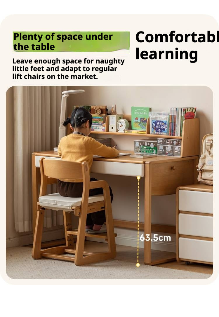 Beech Solid Wood Bookshelf Integrated Children's Desk.