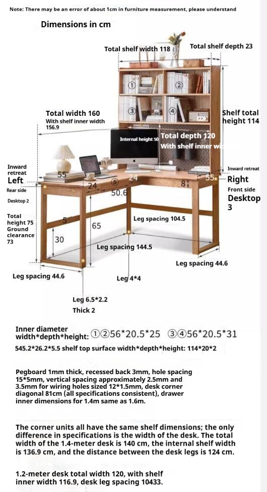 Oak Solid Wood L-shaped Corner Office Desk
