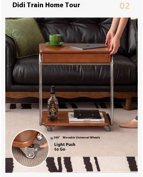 Tulipwood, Cherry Solid Wood Mobile Retro Side Table