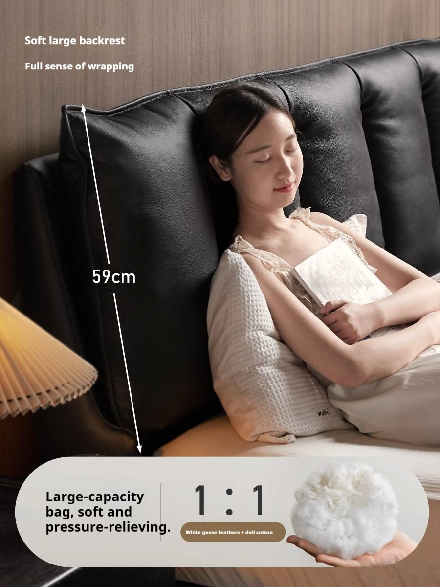 Genuine Leather Black Light Luxury Box Bed