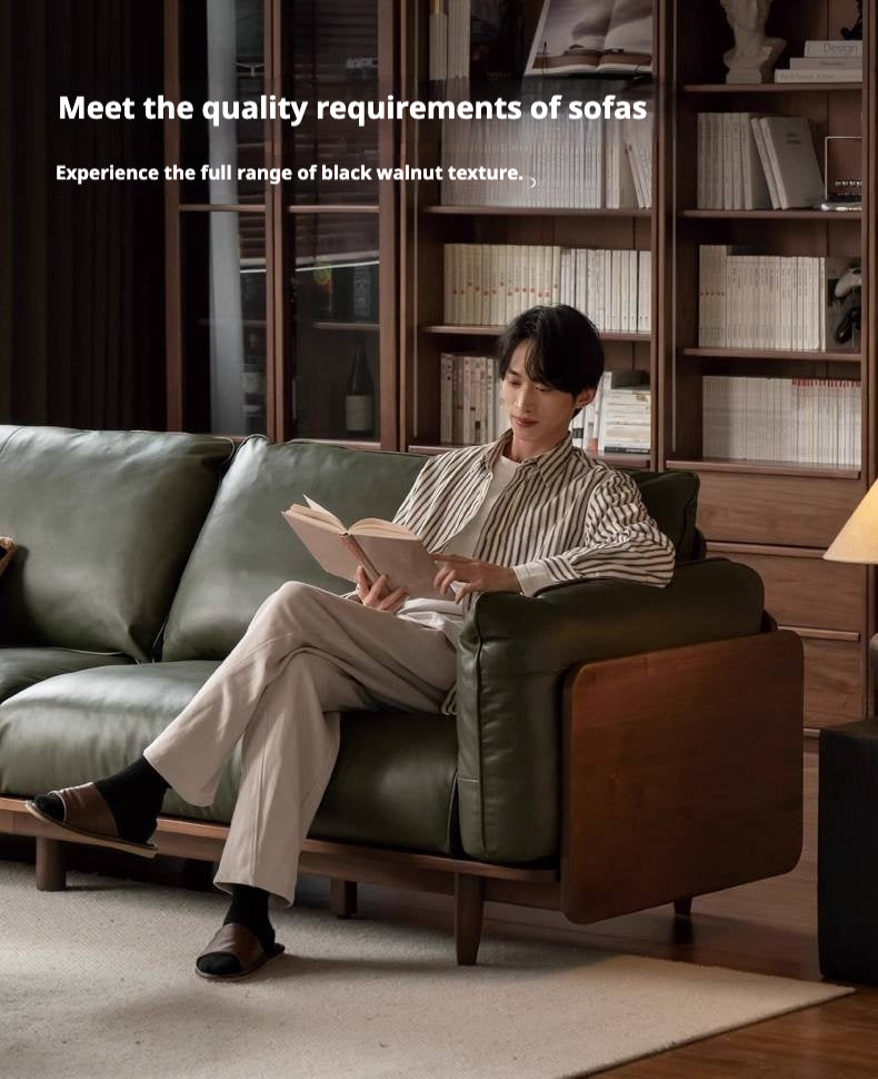 Black Walnut Solid Wood, Oak, Solid Sandalwood Genuine leather, fabric Sofa