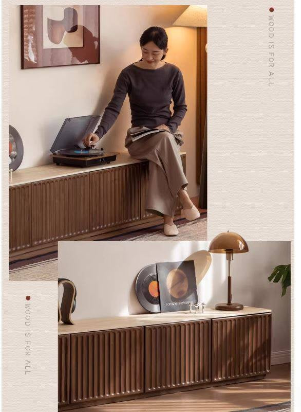 Black Walnut Solid Wood TV Cabinet with Vintage Style Floor-Standing Design