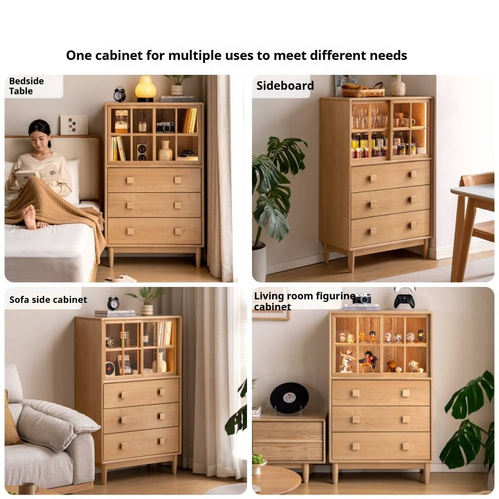 Beech Solid Wood Modern Simple with Light Storage Cabinet.