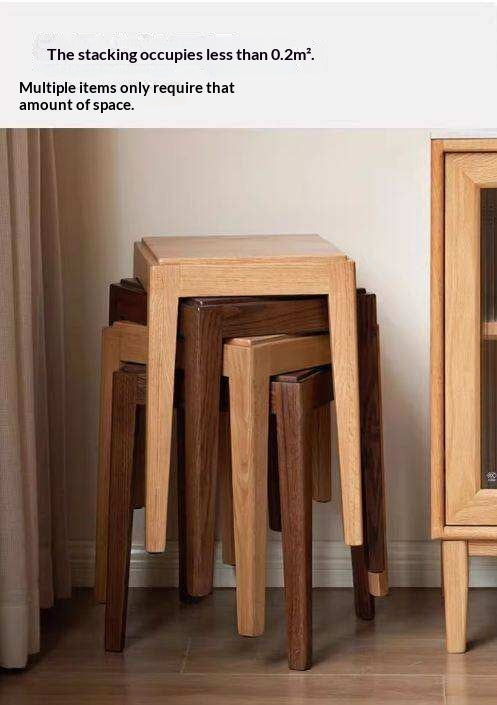 2pcs - Beech, Oak, Ash, Cherry Solid Wood, Solid RubberWood Foldable Nordic Square Stool