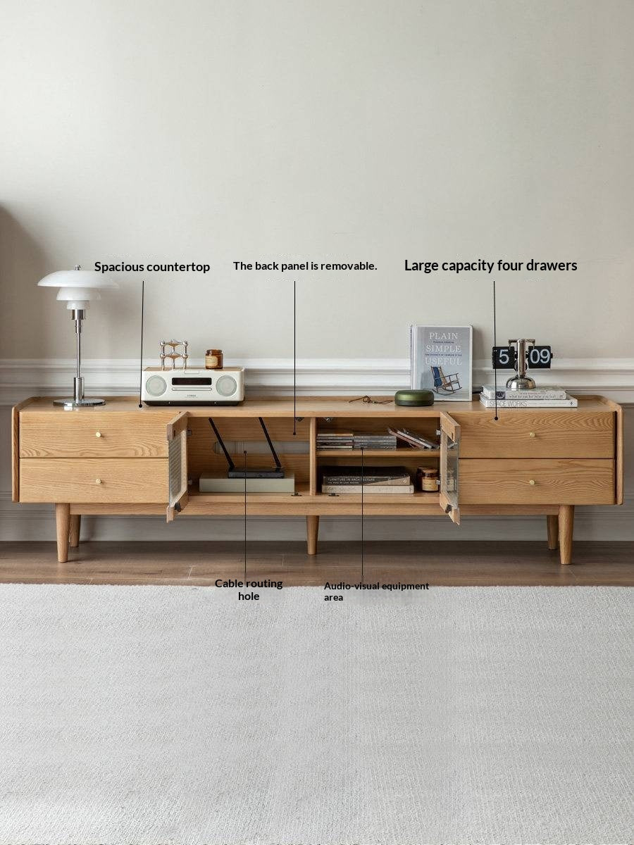 White Ash Solid Wood Nordic White Wax TV Cabinet.