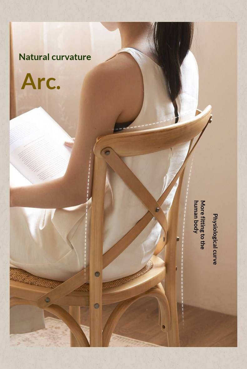 4 pcs -White Oak Solid Wood French Country Cross Back Dining Chair with Rattan Seat