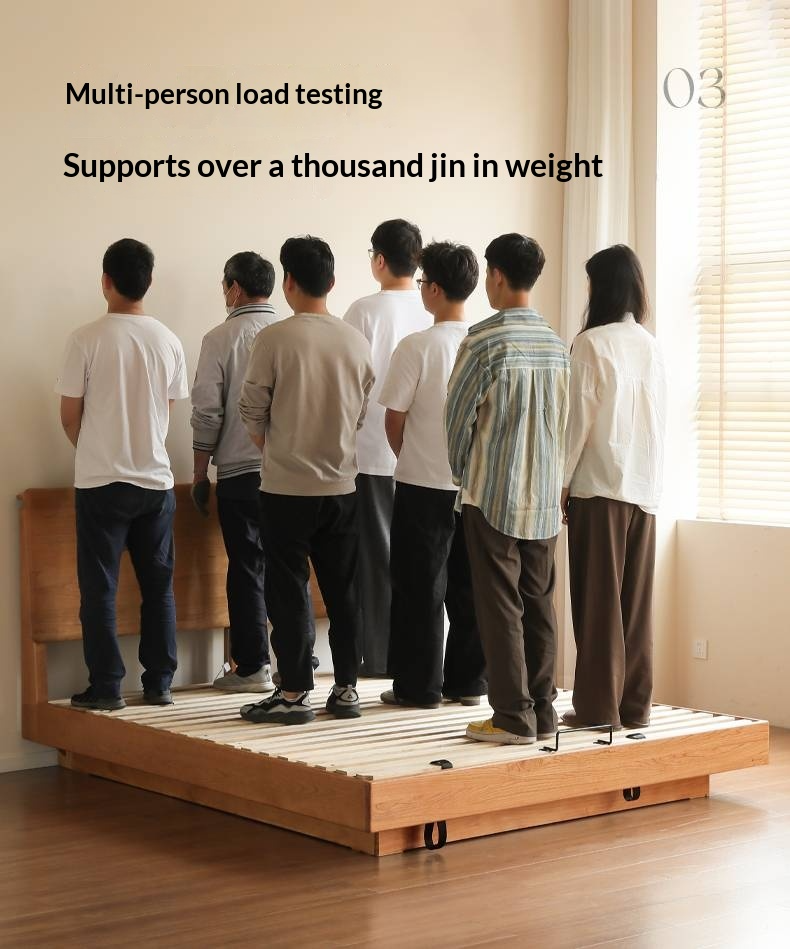 Cherry Solid Wood Modern Minimalist Storage Box Bed with Suspension Design