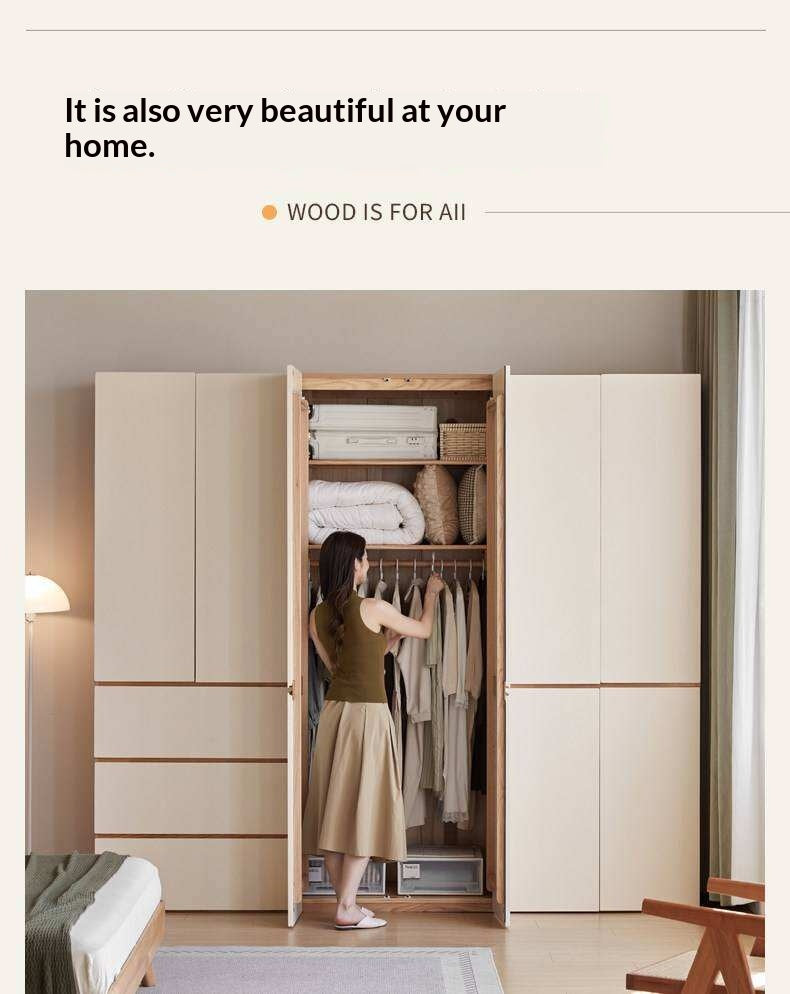 Oak Solid Wood Wardrobe with Double Doors