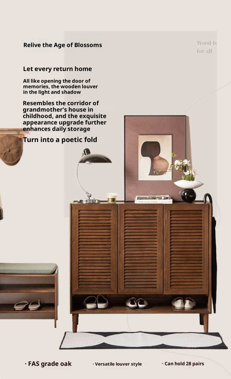 Oak Solid Wood, Rubberwood Solid Shoe Cabinet Entryway Storage Organizer Large Capacity