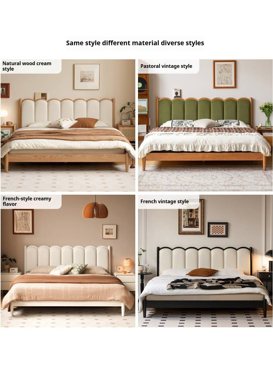 Poplar Solid Wood Bed, French Retro Style Piano Key Bed