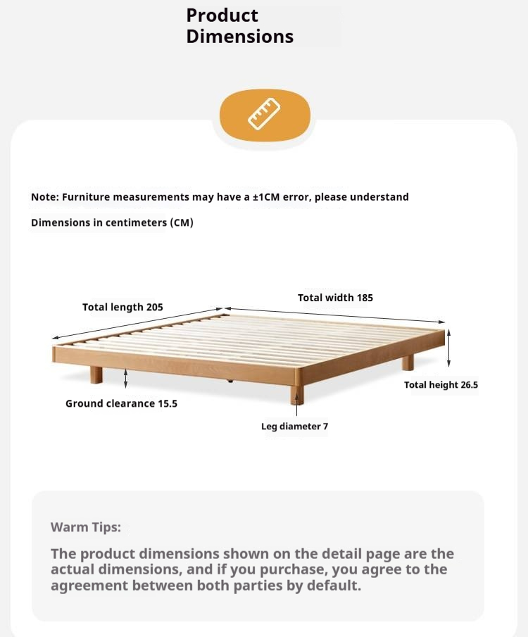Beech Solid Wood Modern Minimalist Floating Platform Bed — Headboard-Free