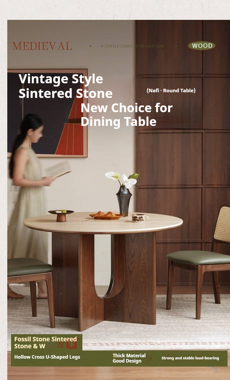 Ash Solid Wood Vintage Style Dining Table