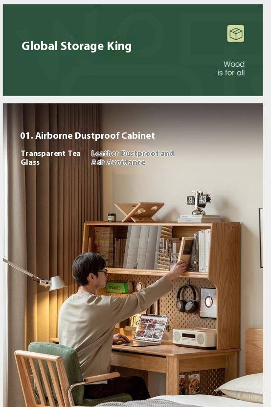 Oak Solid Wood Modern Computer Desk With Shelf