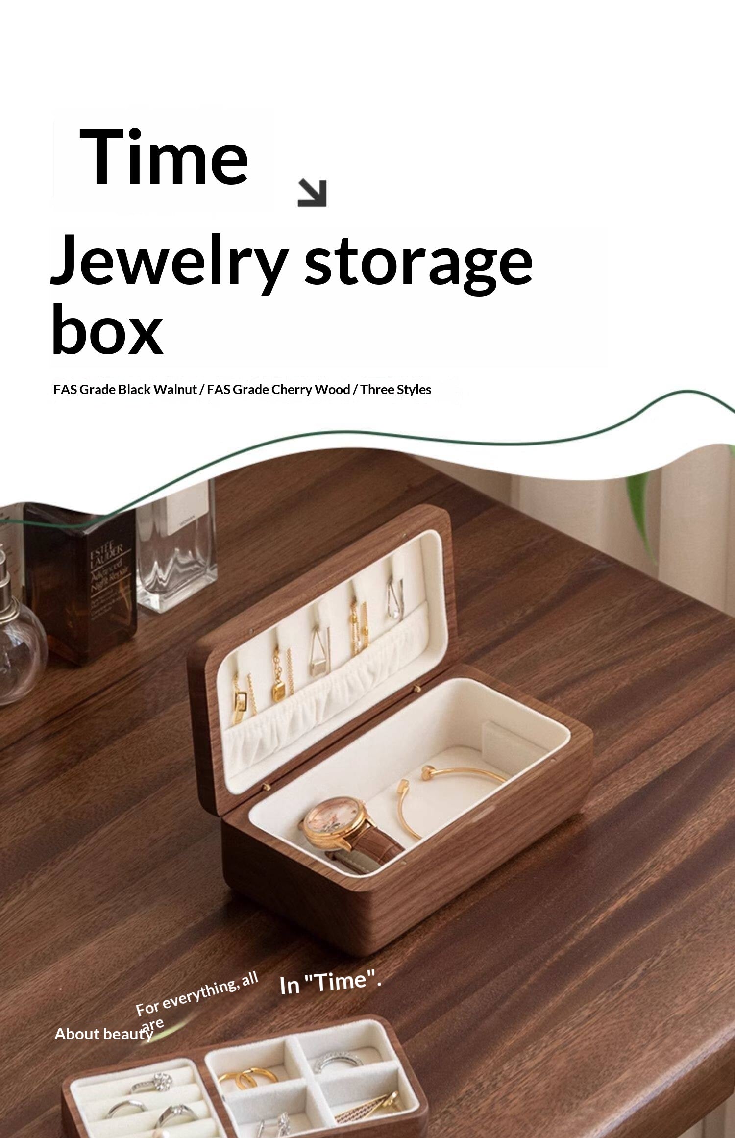 Black Walnut, Cherry Solid Wood Jewelry Box