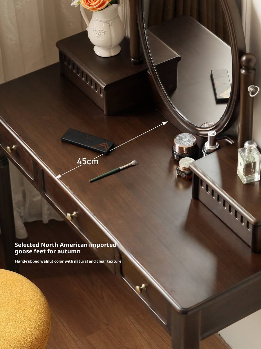 Tulipwood Solid Wood American Retro Style Vanity Table with Makeup Mirror