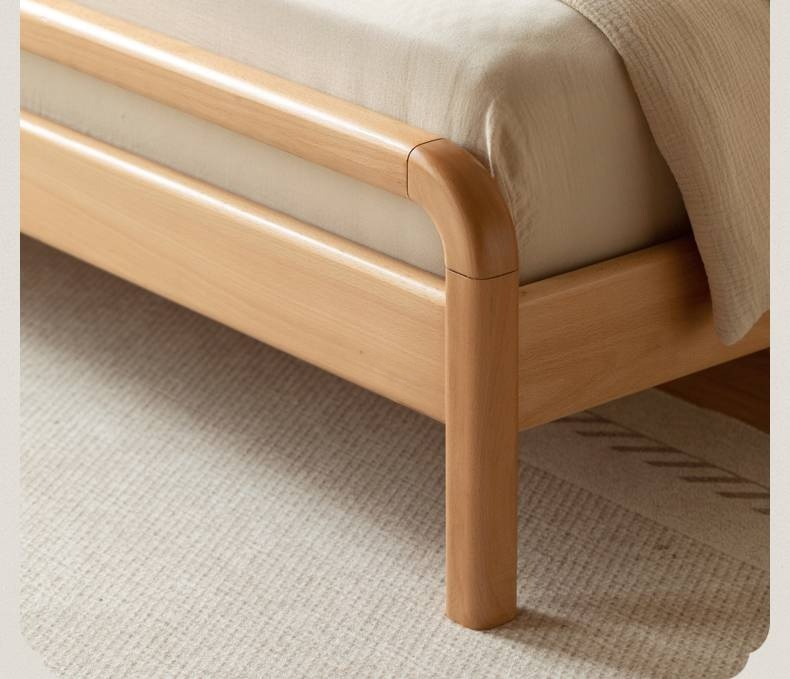 Beech Solid Wood Genuine Leather Soft Headboard Bed