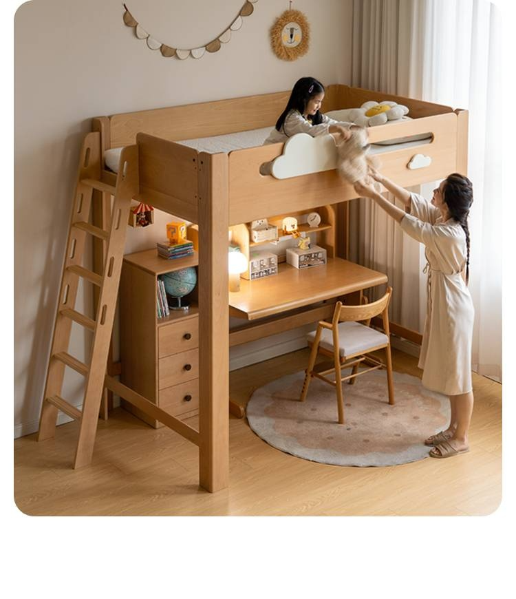 Rubberwood Solid Wood Children's Loft Bed