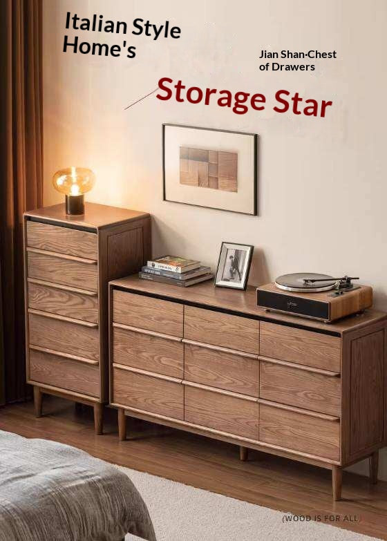 Ash Solid Wood Modern Side Cabinet with Shelved Interior